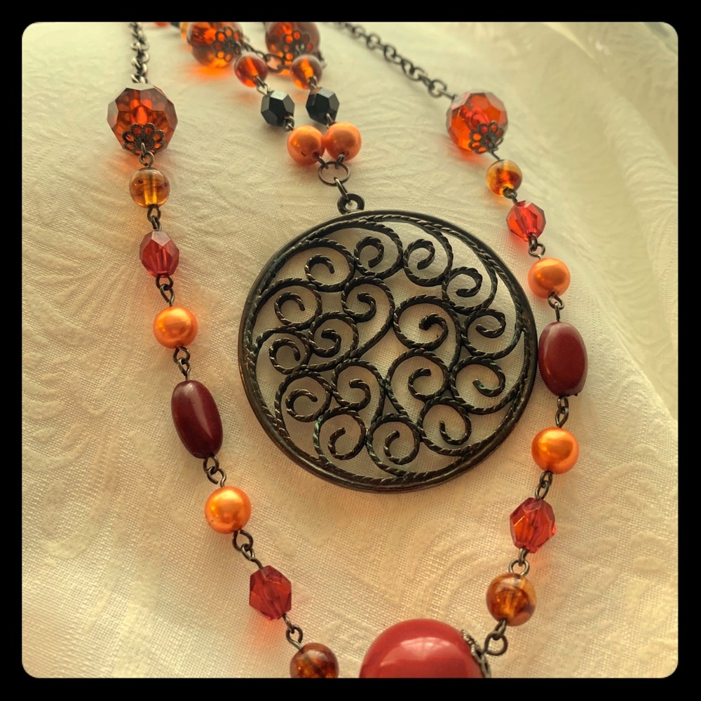 Boho 3-strand bead and medallion necklace